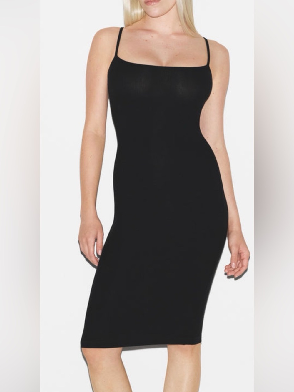 SKIMS Smooth Lounge Midi Dress with built in Bra in color Obsedian